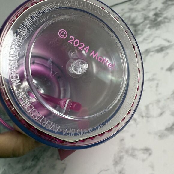 BARBIE x SKINNY DIP Tumbler With Dome Top & Straw BARBIE Logo Pink Bling New - Picture 4 of 5